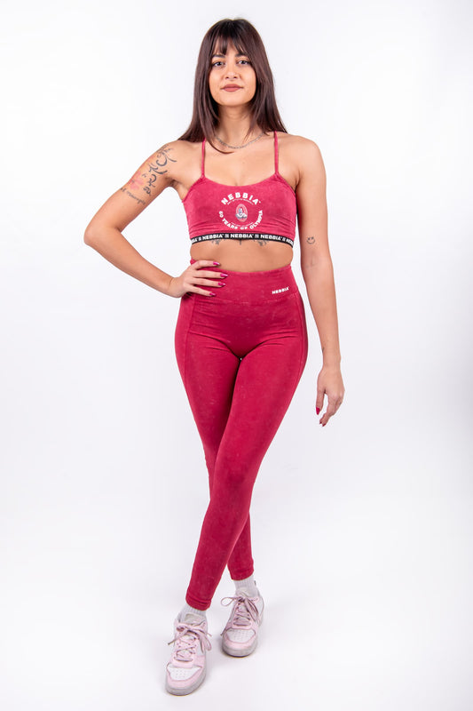 Leggings a Vita Alta Effetto Washed - Rosso Legacy